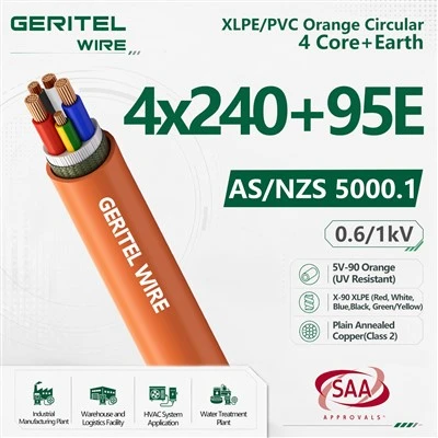 4 x 240 mm2 + 1 x 95 mm2 uzemňovací extra veľký oranžový kruhový sieťový kábel